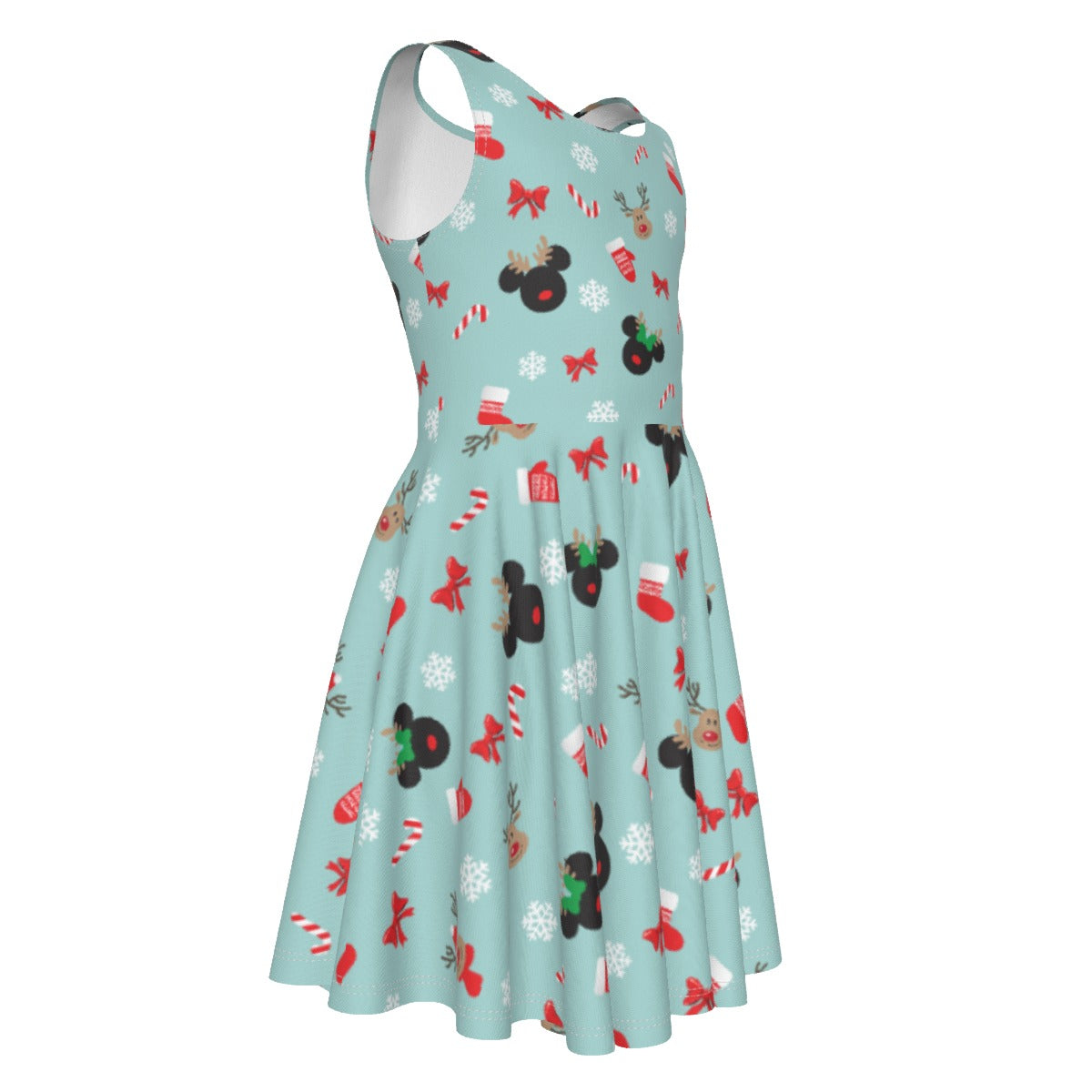 Festive Reindeer Mouse Holiday - Kid's Sleeveless Skater Dress