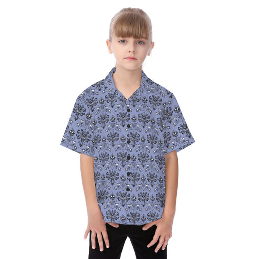 Spooky Mansion Wallpaper - Kid's Hawaiian Button Up Shirt