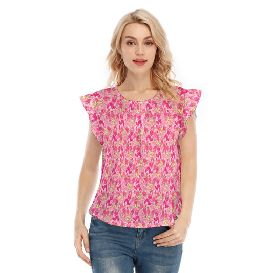 Fruitimals - Raspberry Foxes - Women’s Flutter Sleeve Top