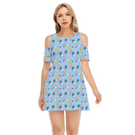 Pickleball and Cocktails - Women's Cold Shoulder Cotton Dress