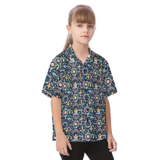 Garden Whimsy - Winnie The Pooh - Kid's Hawaiian Button Up Shirt