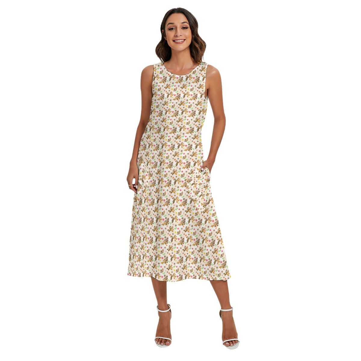 Cheeky Chipmunk Duo - Women’s Diagonal Pocket Midi Dress