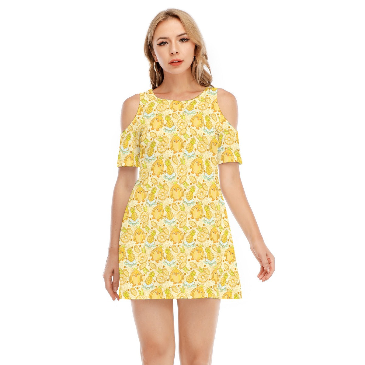 Fruitimals - Pineapple Penguins - Women's Cold Shoulder Cotton Dress