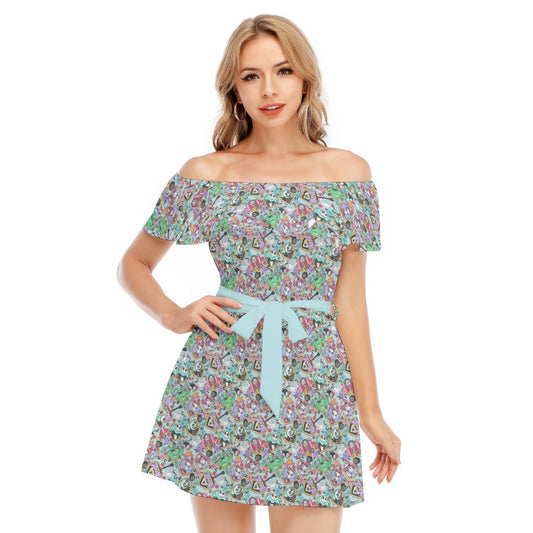 Tattoo Hearts Spooky Crew - Women's Off-shoulder Ruffle Dress