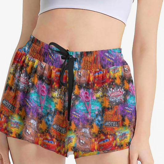 Watercolor Racing Adventure - Women's Flowy Pocket Shorts