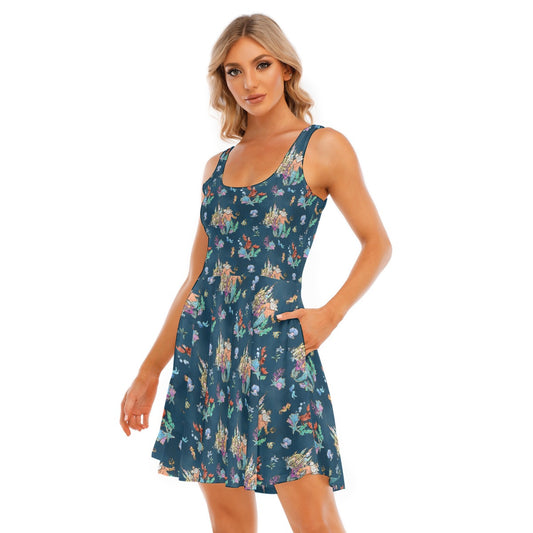 Whimsical Sea King and Crab - Women's Sleeveless Pocket Skater Dress