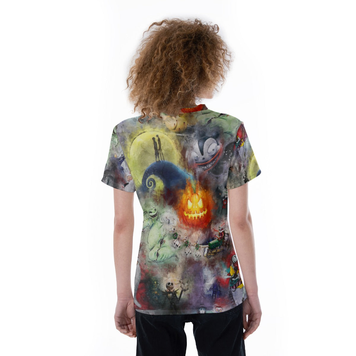 Watercolor Nightmare Town - Women's Short Sleeve V-Neck T-Shirt