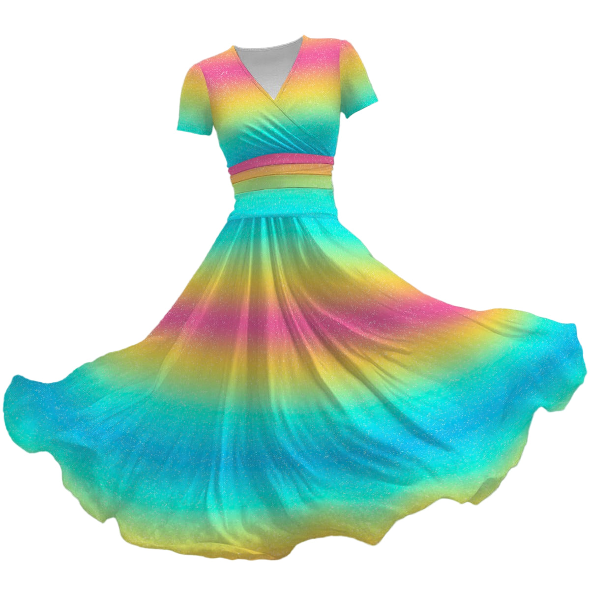 Rainbow Ombre - Women's V-Neck Ruched Midi Dress