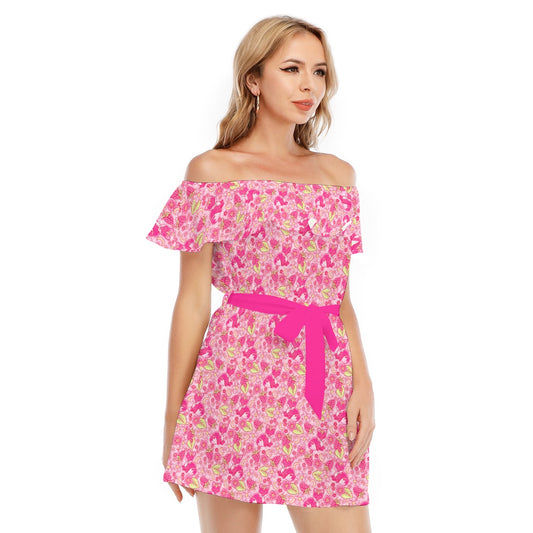 Fruitimals - Raspberry Foxes - Women's Off-shoulder Ruffle Dress