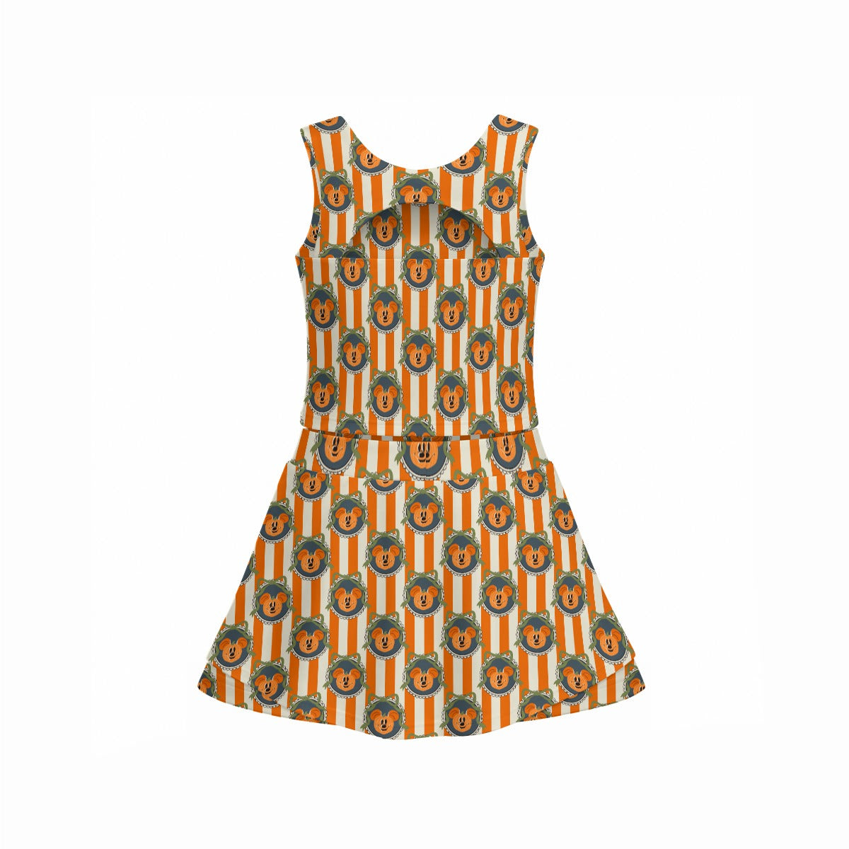 Pumpkin Cameo Stripes - Women’s Athletic Skort Set with Open-Back Crop Top