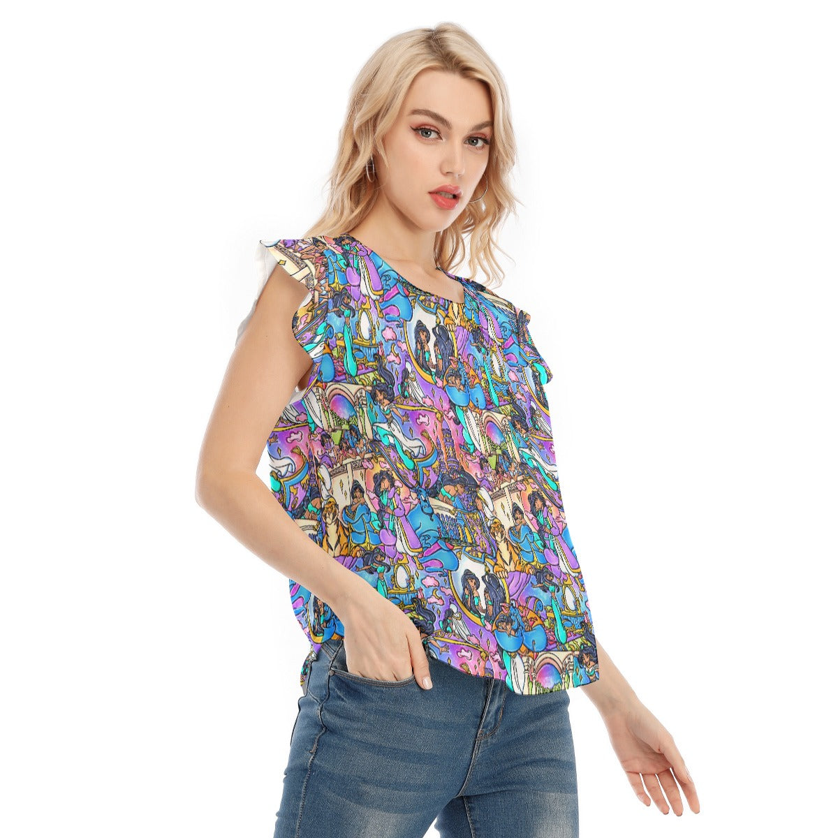Magic Carpet Storybook Scenes - Women’s Flutter Sleeve Top