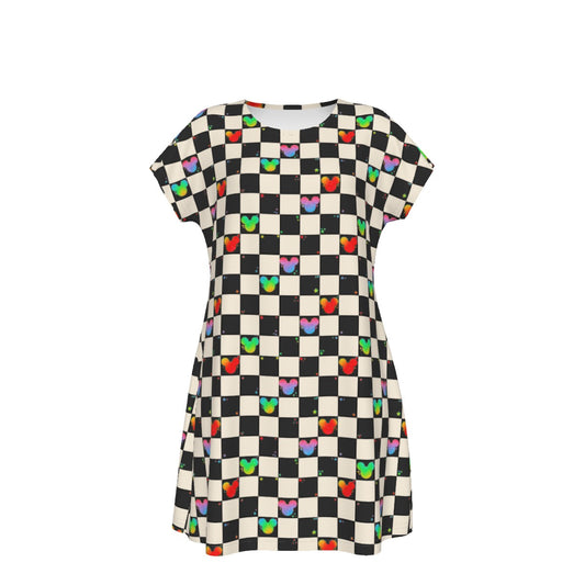 Rainbow Checker Mouse Ears - Women's T-Shirt Dress