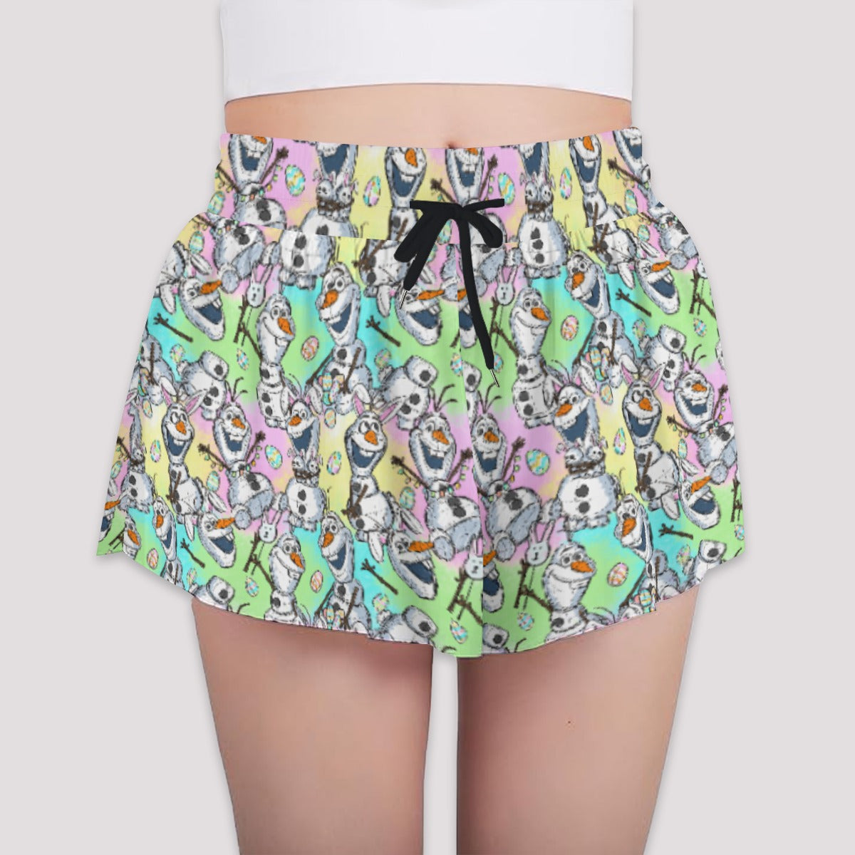Sketched Snowman Easter - Girls’ Flowy Pocket Shorts