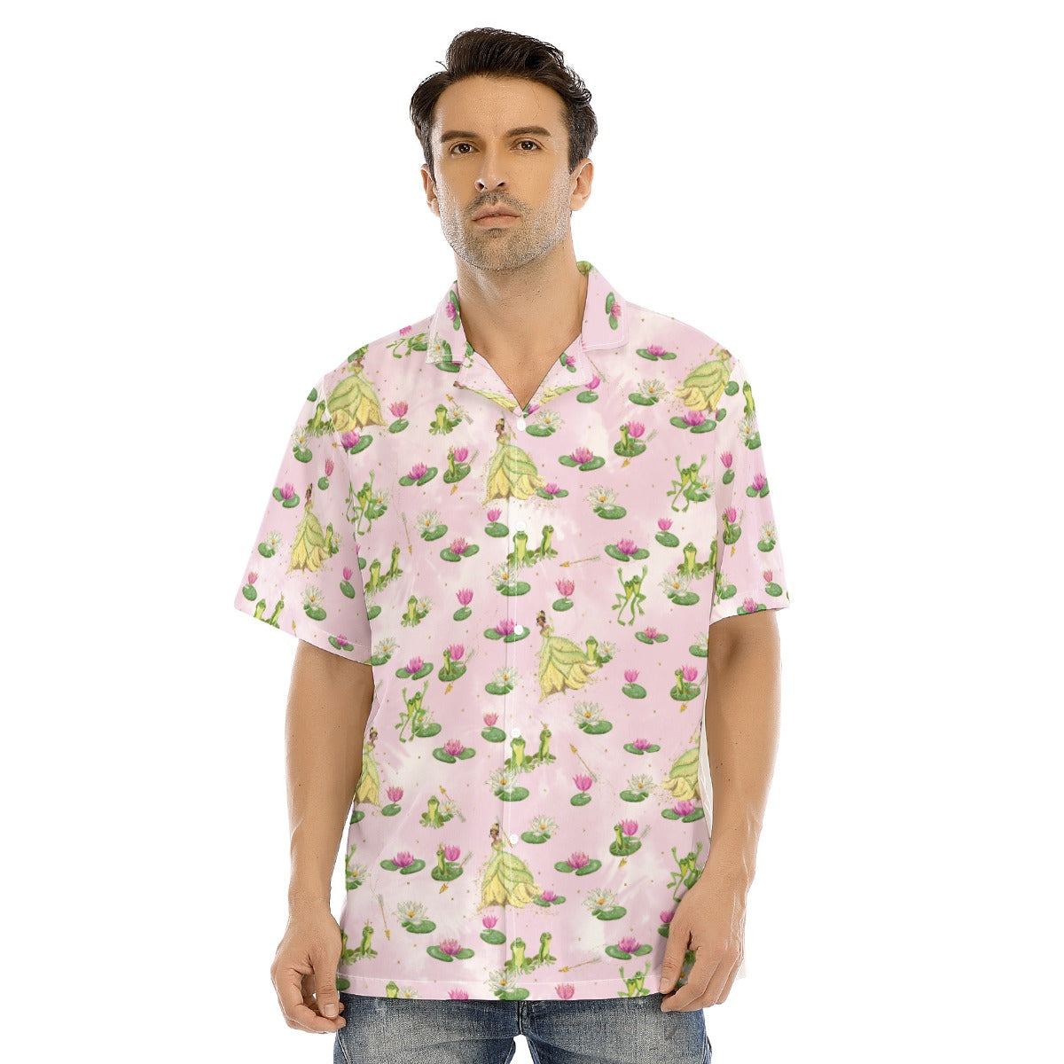 Watercolor Bayou Princess & FrogFrog - Men's Hawaiian Button Up Shirt