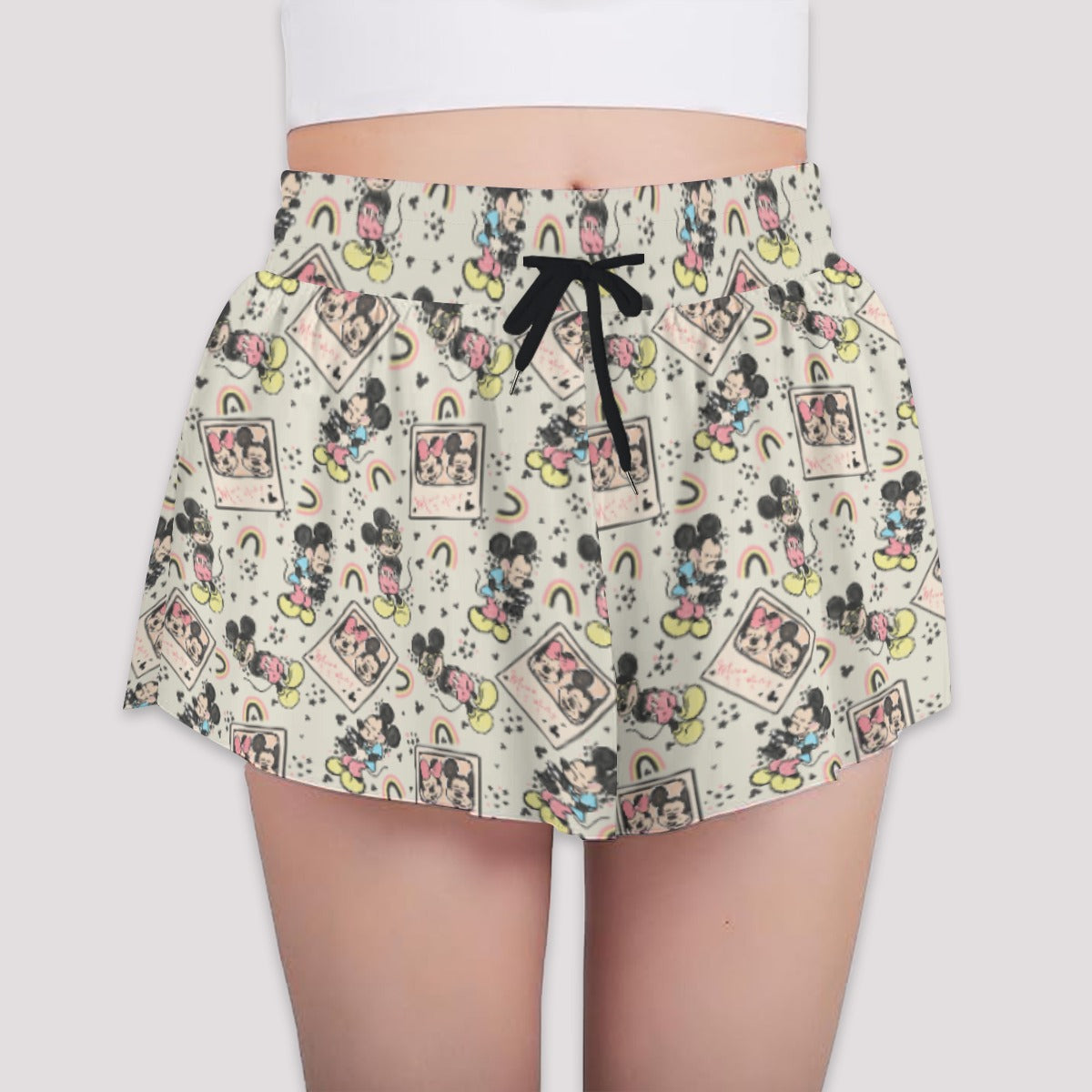 Retro Camera Mouse - Girls’ Flowy Pocket Shorts