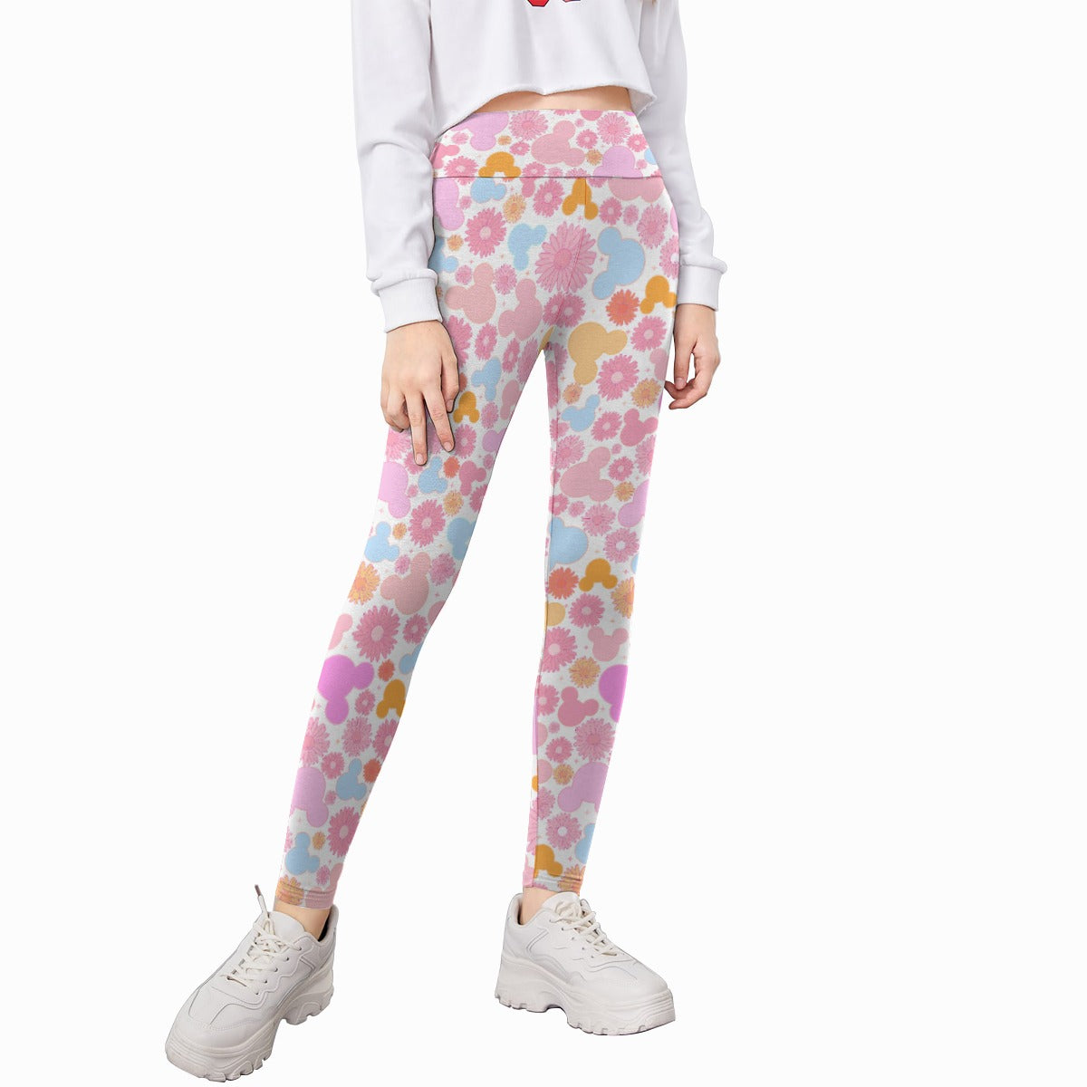 Retro Floral Mouse - Kid's Leggings