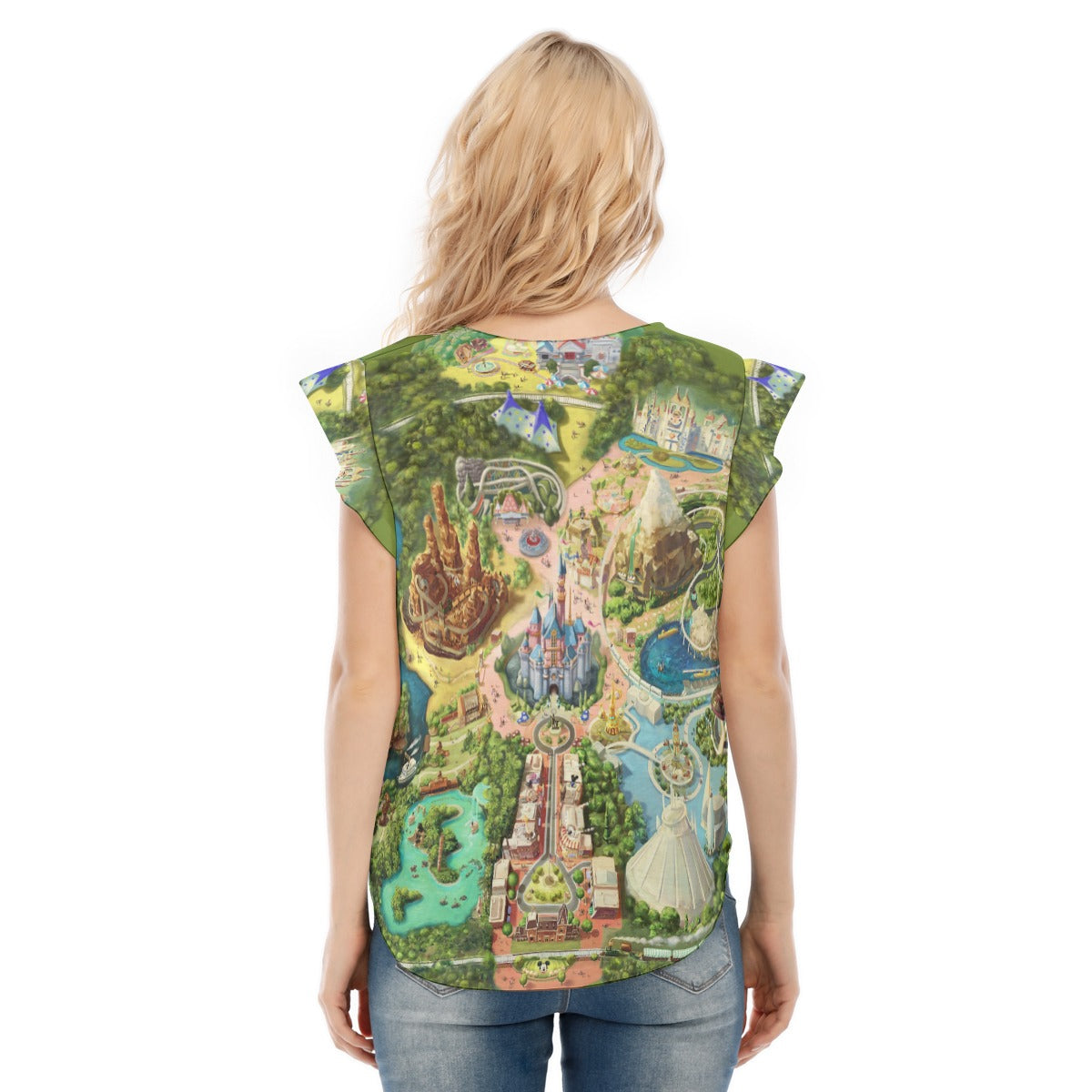 Colorful Theme Park Map - Women’s Flutter Sleeve Top