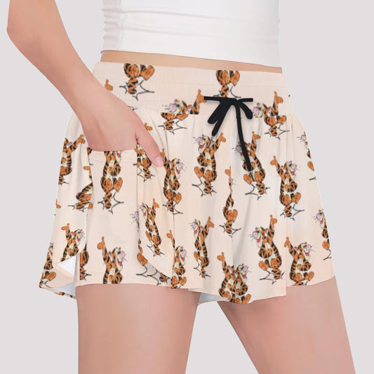 Sketched Bouncing Buddy - Girls’ Flowy Pocket Shorts