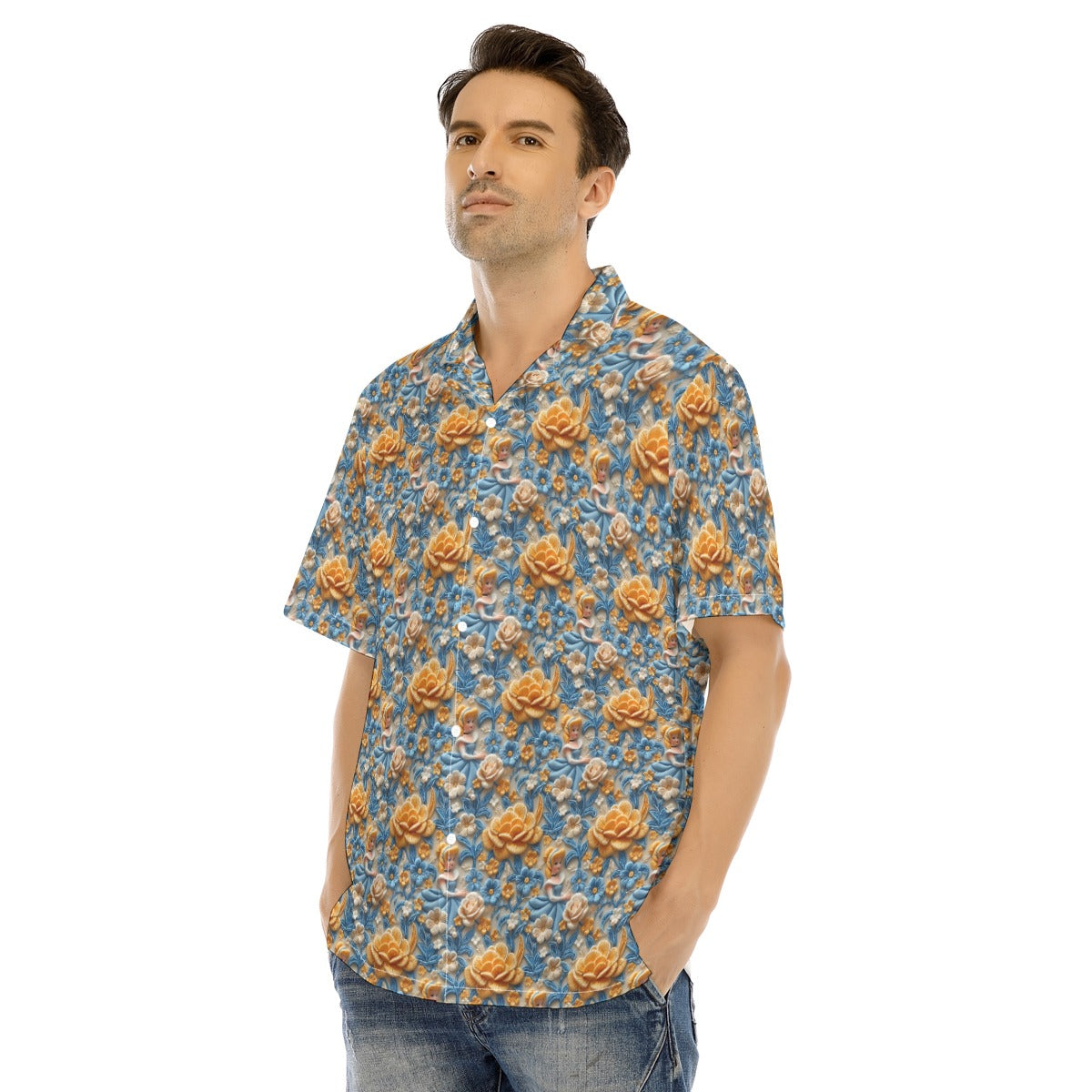 Regal Embroidered Cinderella - Men's Hawaiian Button Up Shirt