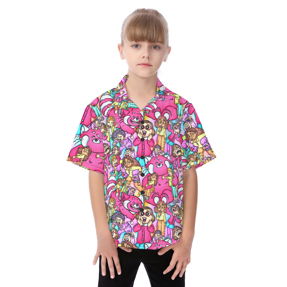 Red Panda Chaos Scenes - Kid's Hawaiian Button Up Shirt