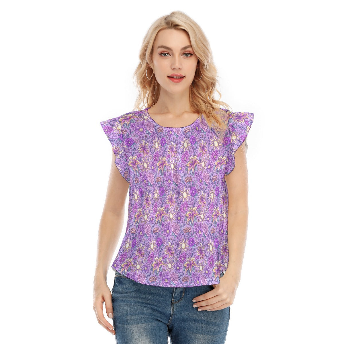 Fairytale Florals – Radiant Sunlight - Women’s Flutter Sleeve Top