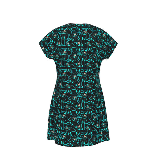 Electric Neon Grid Adventure - Women's T-Shirt Dress
