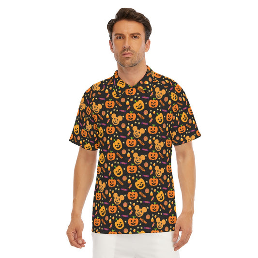 Cheerful Pumpkin Mouse Halloween - Men's Polo Shirt