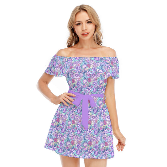 Fairytale Florals – Mermaid Princess - Women's Off-shoulder Ruffle Dress