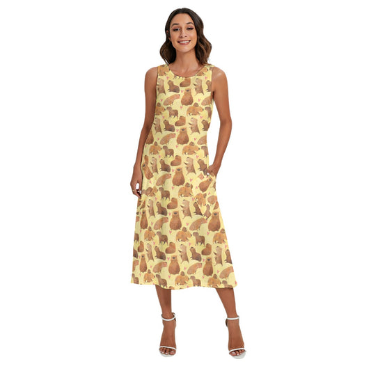 Capybara Love - Women’s Diagonal Pocket Midi Dress