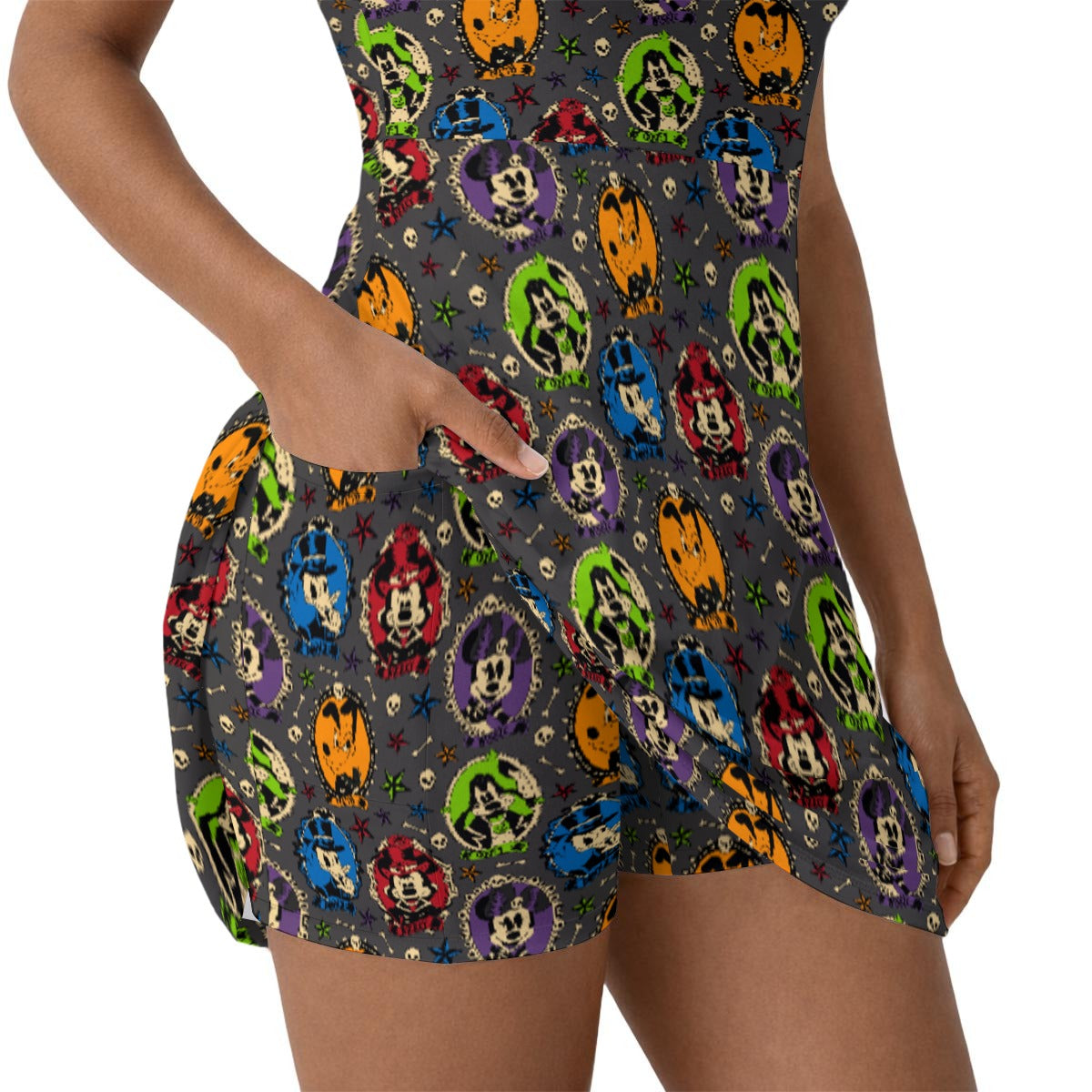 Gothic Halloween Cameos - Women’s Sleeveless Athletic Skater Dress with Built-In Shorts