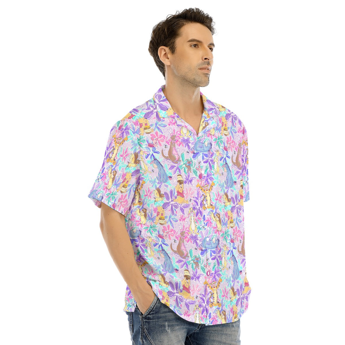 Storybook Friends in Bloom - Men's Hawaiian Button Up Shirt