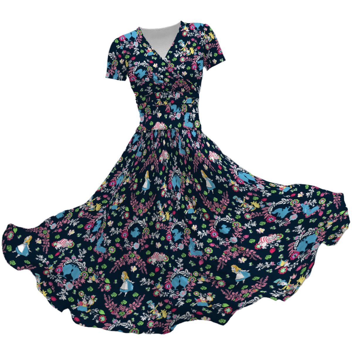 Garden Whimsy - Wonderland Dreams - Women's V-Neck Ruched Midi Dress