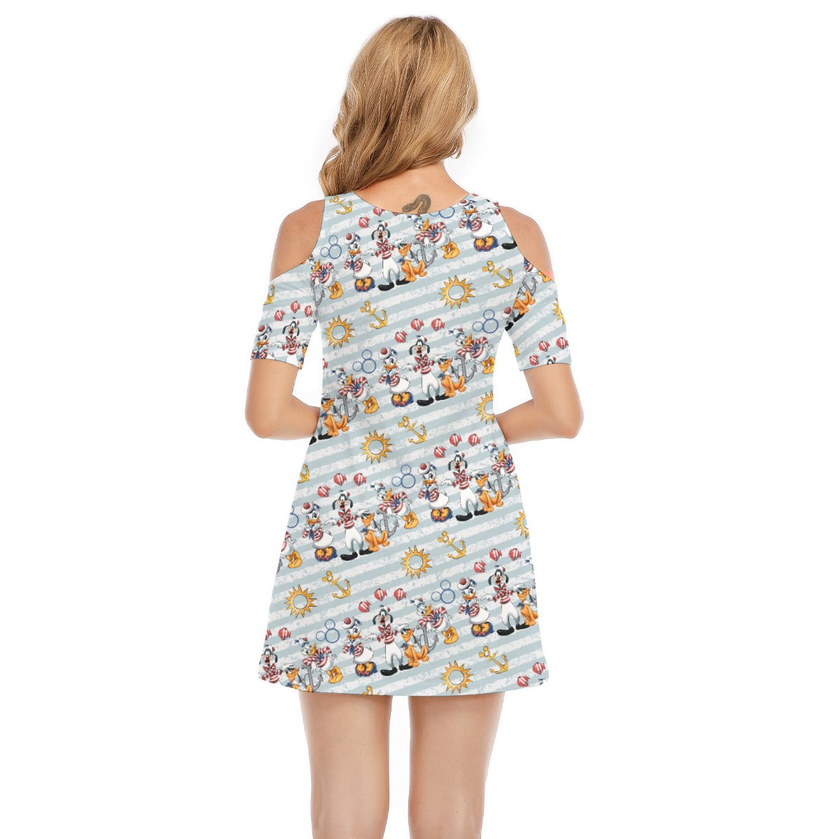 Set Sail with the Crewends - Women's Cold Shoulder Cotton Dress
