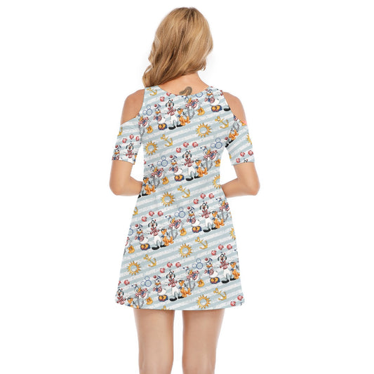 Set Sail with the Crewends - Women's Cold Shoulder Cotton Dress
