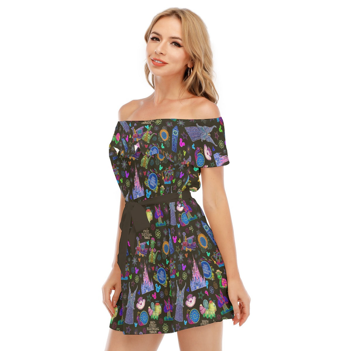 Main Street Neon Parade - Women's Off-shoulder Ruffle Dress