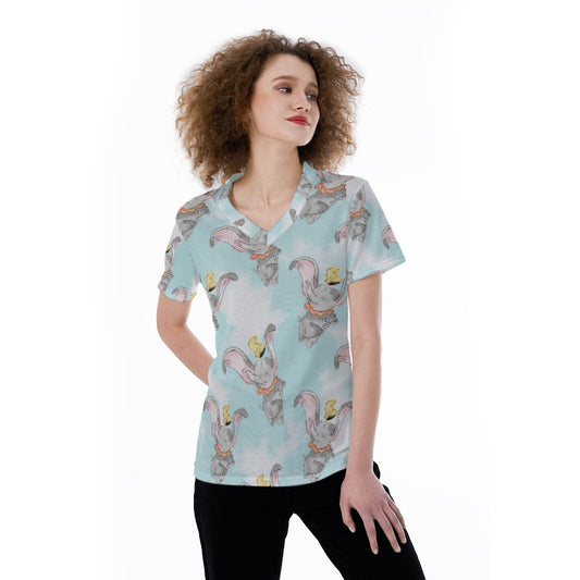 Sketch of Flying Elephant - Women's Short Sleeve V-Neck T-Shirt