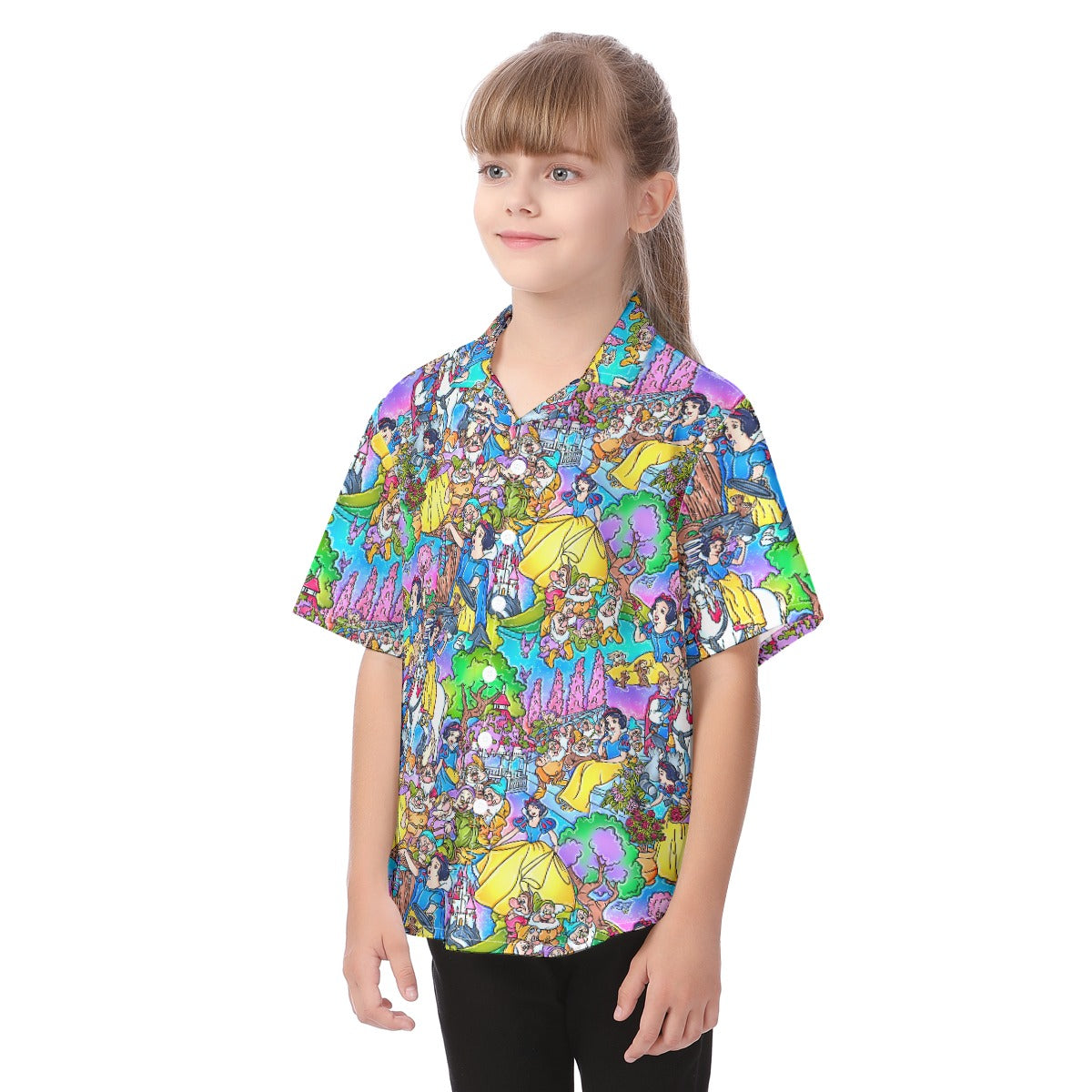 Fairest Princess Storybook Scenes - Kid's Hawaiian Button Up Shirt