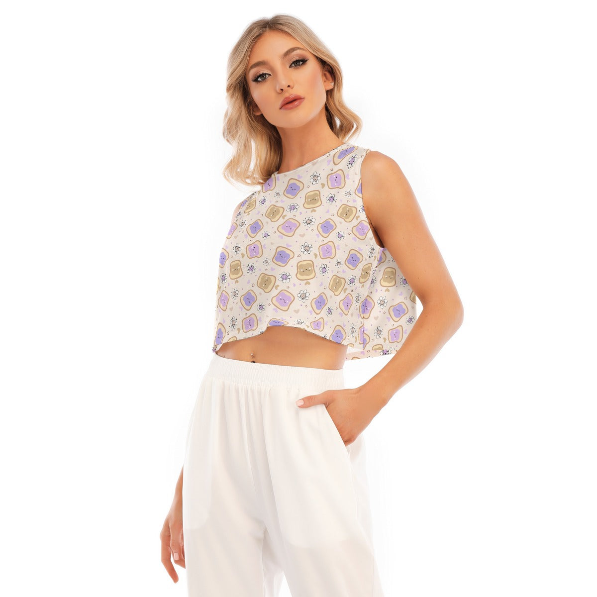 Kawaii Peanut Butter and Jelly Sandwiches - Women’s Sleeveless Cropped Tee