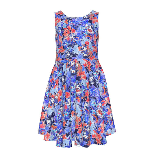 Navy Floral Disney Cruise - Kid's Sleeveless Skater Dress
