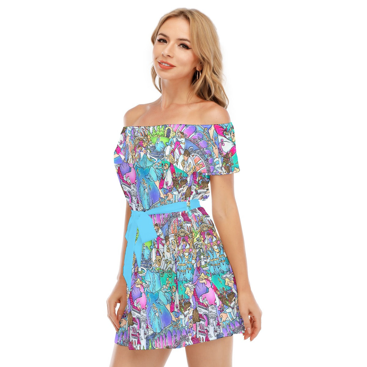 Glass Slipper Storybook Scenes - Women's Off-shoulder Ruffle Dress