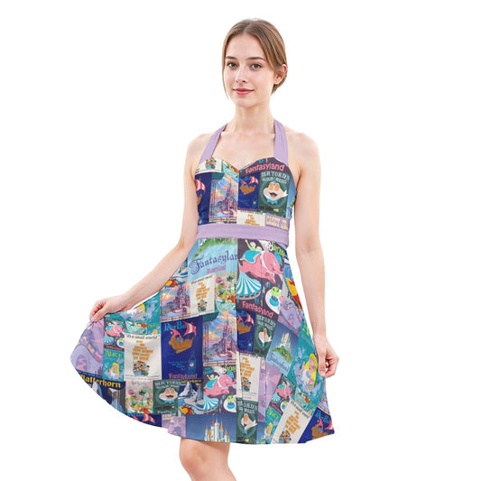 Vintage Fantasy Ride Posters - Women's Halter Vintage Pocket Dress