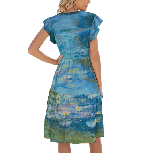 Monet Water Lillies - Women's Tiered Pocket Midi Dress
