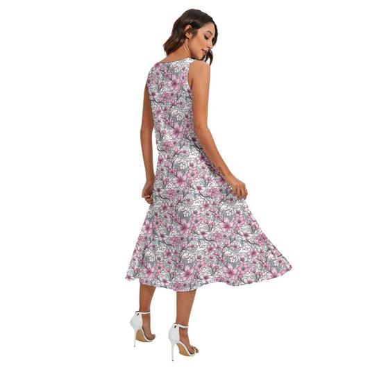 Fairytale Florals - Mulan Inspired - Women’s Diagonal Pocket Midi Dress