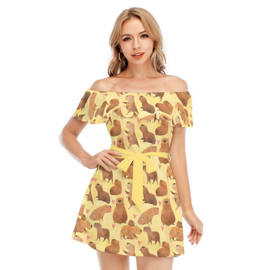 Capybara Love - Women's Off-shoulder Ruffle Dress