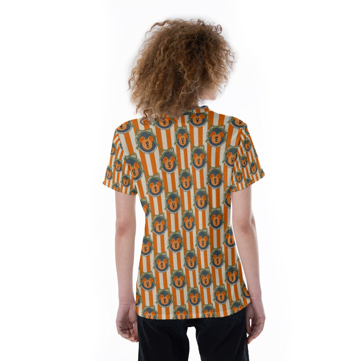 Pumpkin Cameo Stripes - Women's Short Sleeve V-Neck T-Shirt