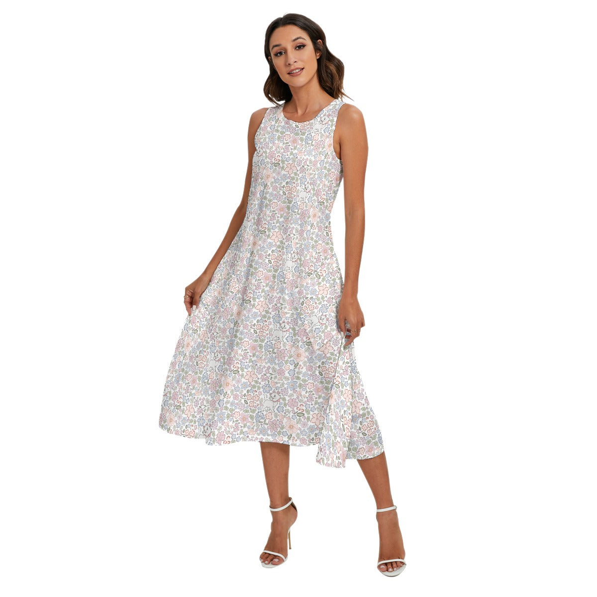 Marie’s Springtime Garden - Women’s Diagonal Pocket Midi Dress