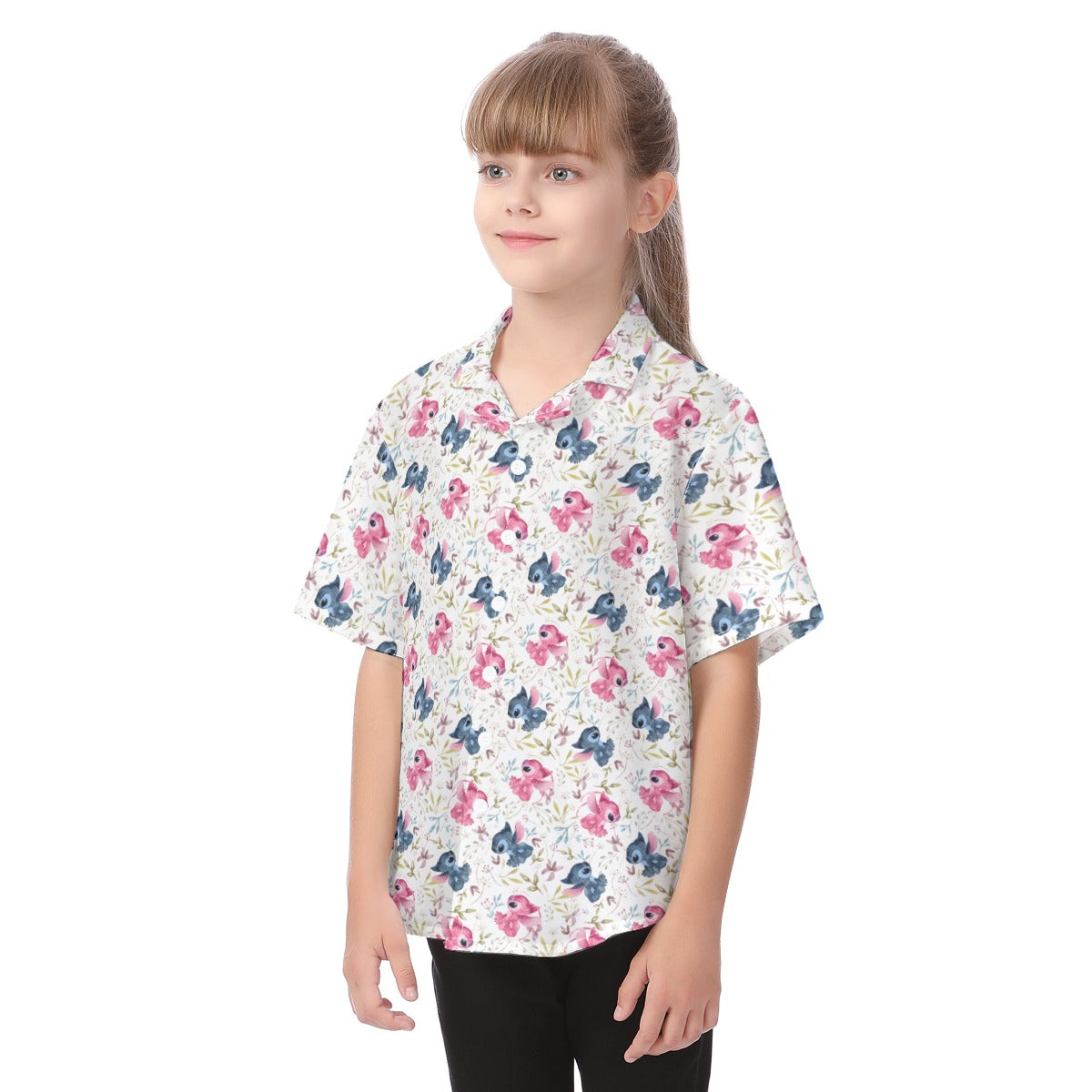 Blue Alien & Pink Friend Love - Kid's Hawaiian Button Up Shirt