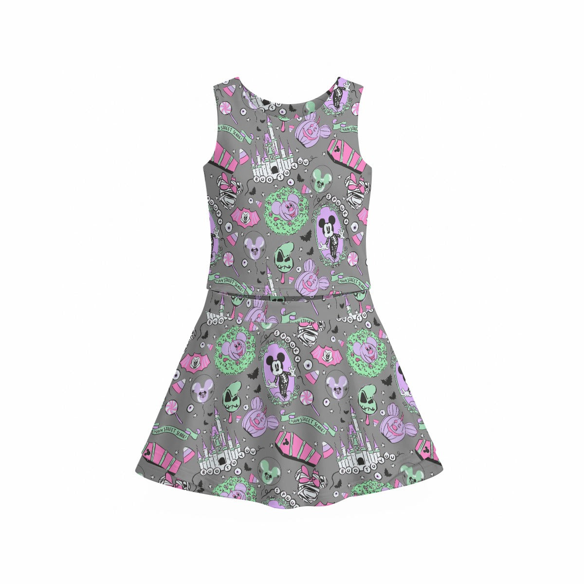 Pastel Spooky Candy - Women’s Athletic Skort Set with Open-Back Crop Top
