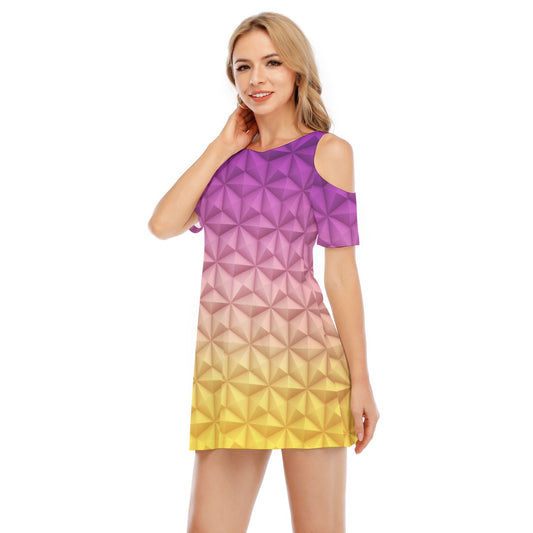 Geometric Spaceship Sphere - Women's Cold Shoulder Cotton Dress