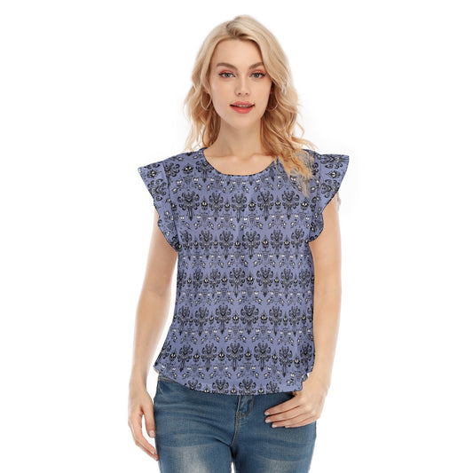 Spooky Mansion Wallpaper - Women’s Flutter Sleeve Top